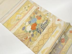 横段に花車・蝶・遠山模様織出し袋帯